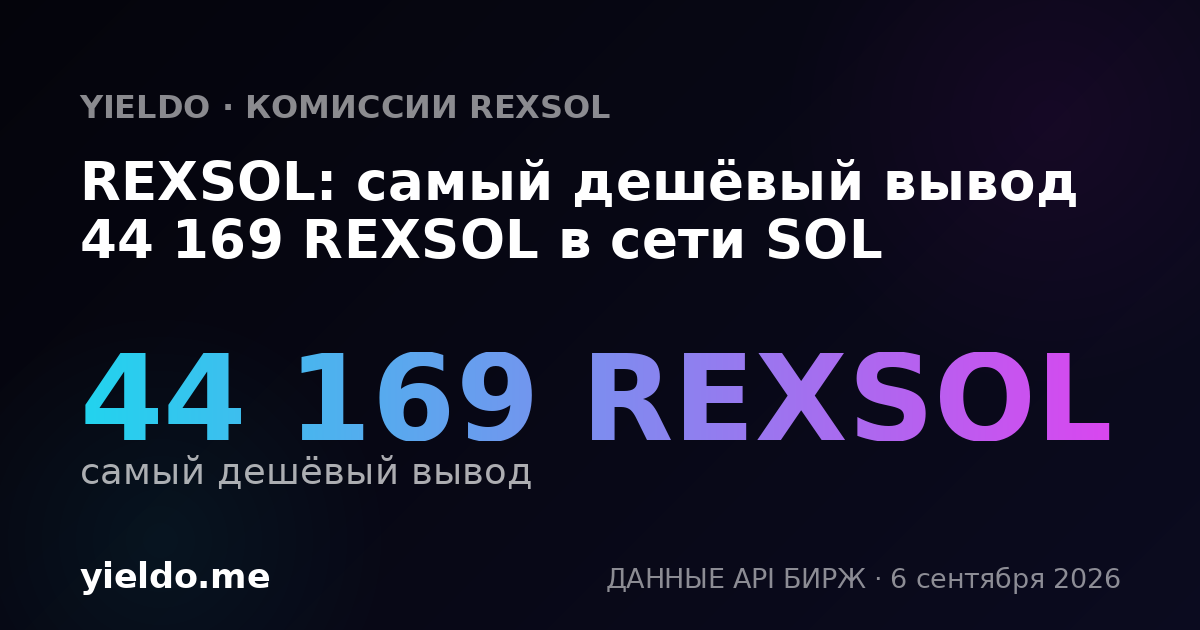REXSOL: самый дешёвый вывод 44 169 REXSOL в сети SOL