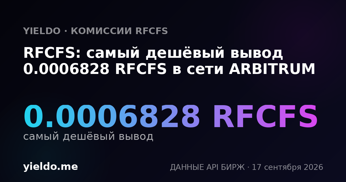 RFCFS: самый дешёвый вывод 0.00068275 RFCFS в сети ARBITRUM