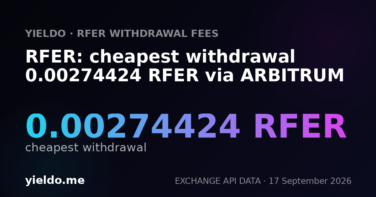 RFER: cheapest withdrawal 0.00274424 RFER via ARBITRUM