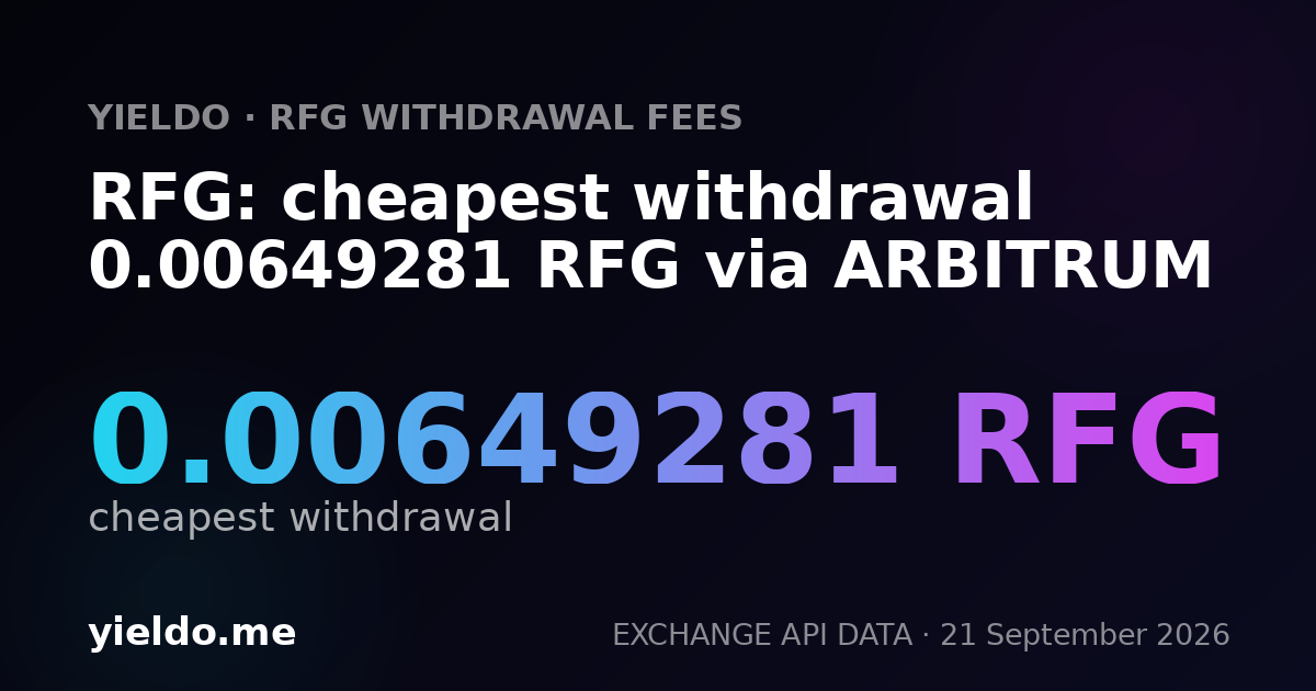 RFG: cheapest withdrawal 0.00649281 RFG via ARBITRUM