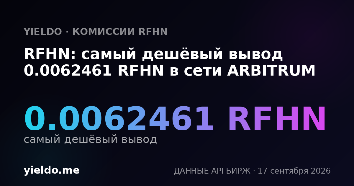 RFHN: самый дешёвый вывод 0.00626829 RFHN в сети ARBITRUM