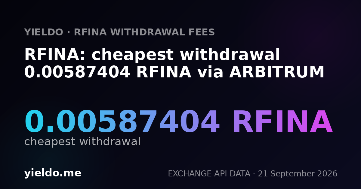 RFINA: cheapest withdrawal 0.00587404 RFINA via ARBITRUM