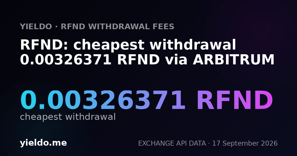 RFND: cheapest withdrawal 0.00326371 RFND via ARBITRUM