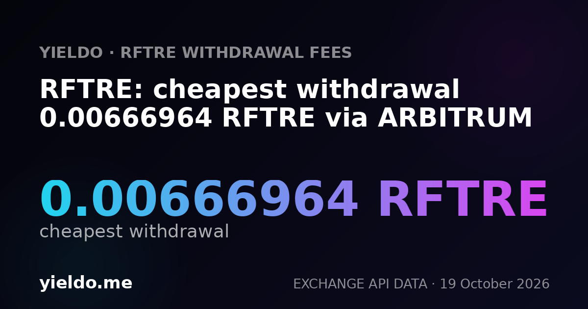 RFTRE: cheapest withdrawal 0.00666964 RFTRE via ARBITRUM