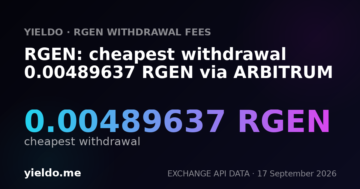 RGEN: cheapest withdrawal 0.00490357 RGEN via ARBITRUM