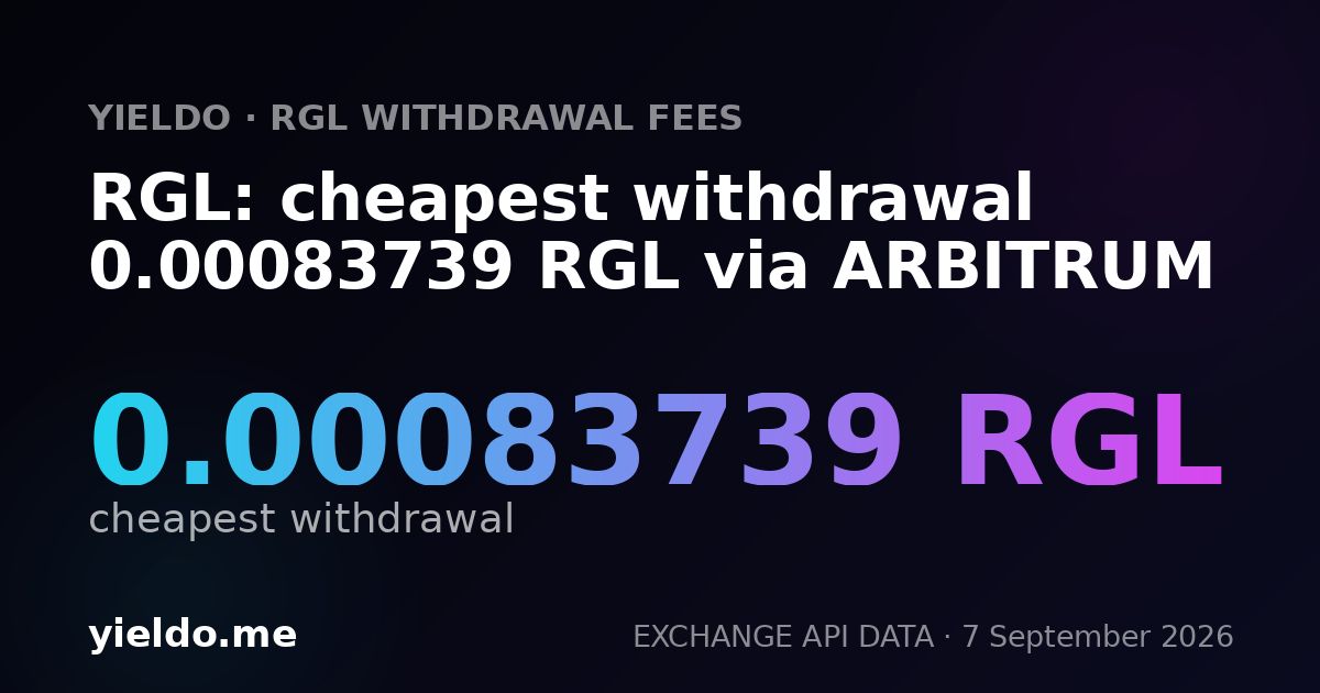 RGL: cheapest withdrawal 0.00083739 RGL via ARBITRUM