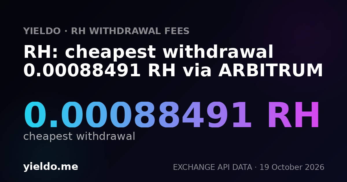 RH: cheapest withdrawal 0.00088491 RH via ARBITRUM