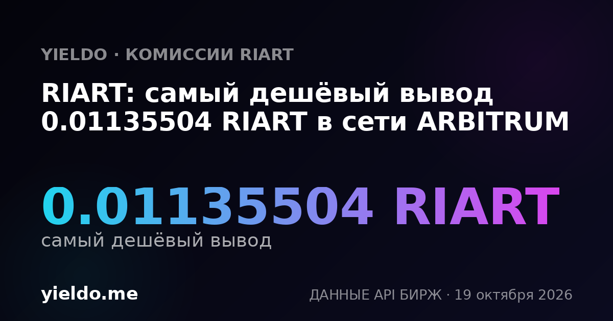 RIART: самый дешёвый вывод 0.01135504 RIART в сети ARBITRUM