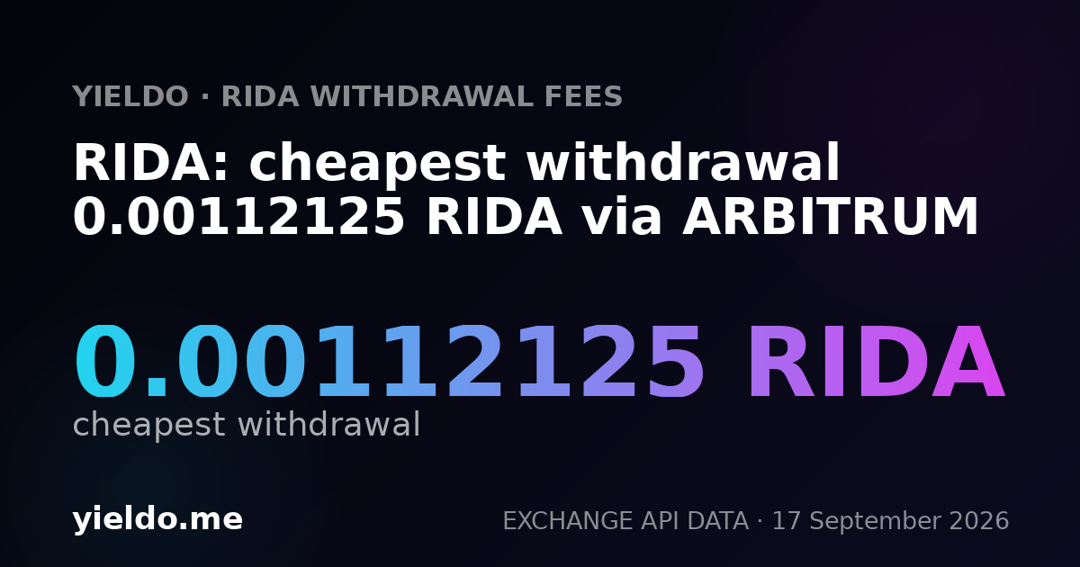 RIDA: cheapest withdrawal 0.00109883 RIDA via ARBITRUM