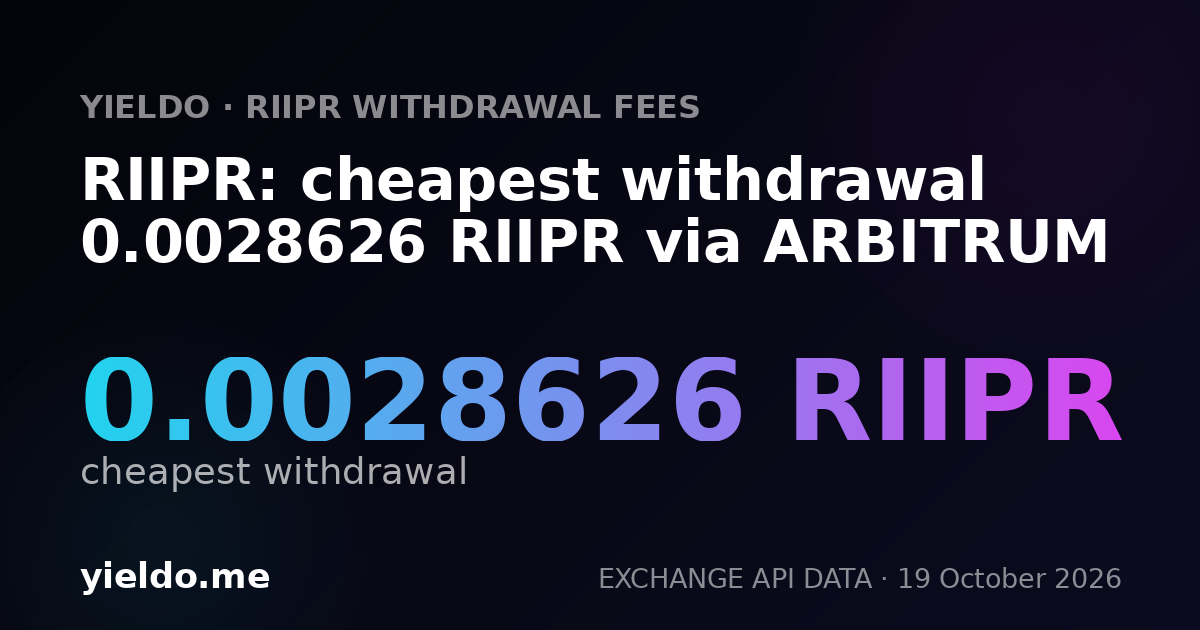 RIIPR: cheapest withdrawal 0.0028626 RIIPR via ARBITRUM