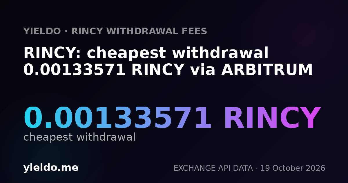 RINCY: cheapest withdrawal 0.00133571 RINCY via ARBITRUM