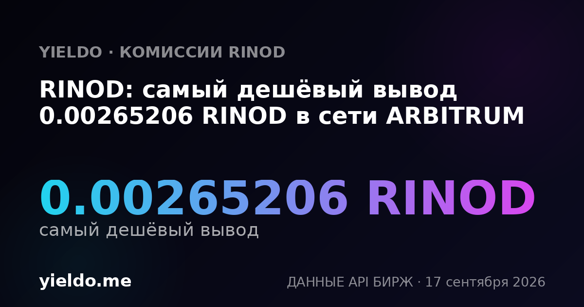 RINOD: самый дешёвый вывод 0.00265958 RINOD в сети ARBITRUM