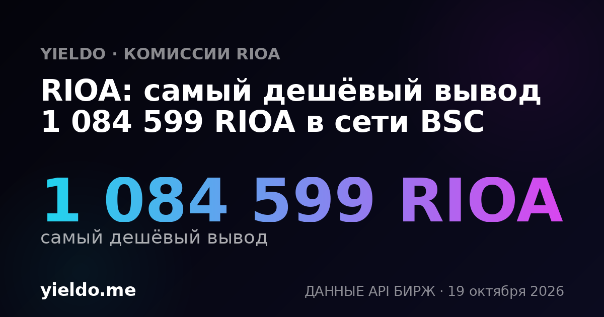 RIOA: самый дешёвый вывод 1 084 599 RIOA в сети BSC
