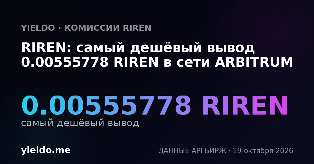 RIREN: самый дешёвый вывод 0.00555778 RIREN в сети ARBITRUM