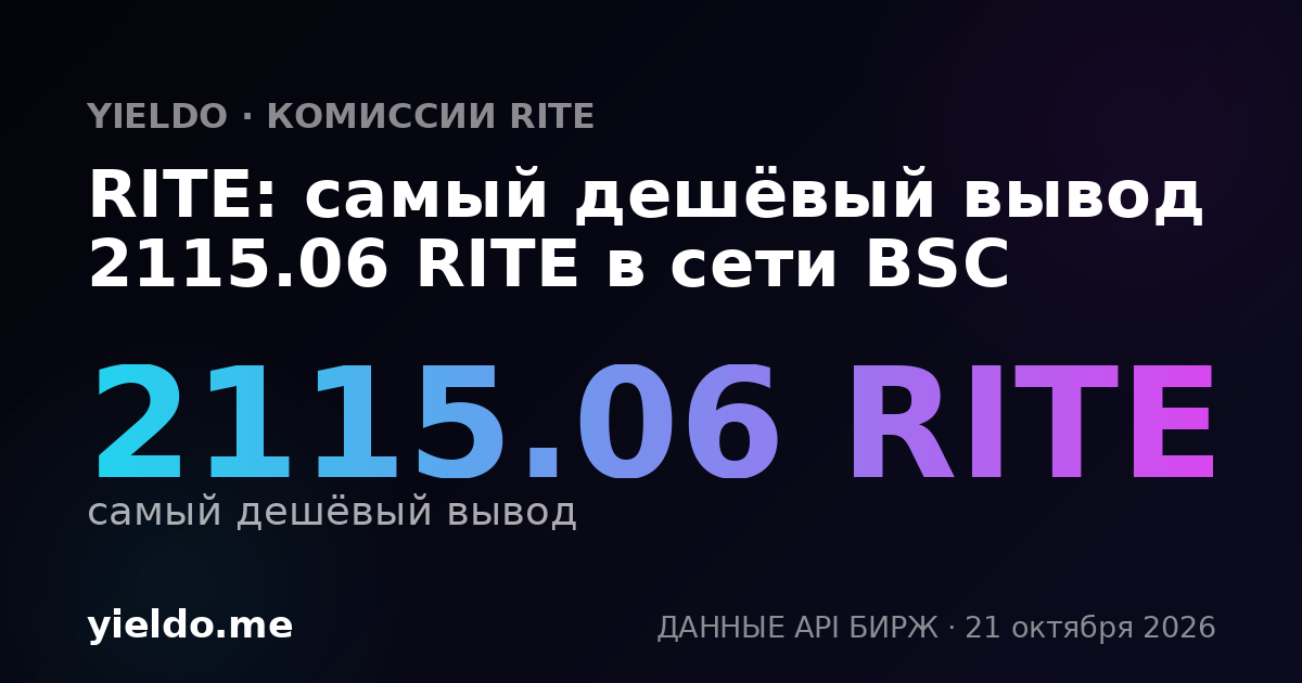 RITE: самый дешёвый вывод 2115.06 RITE в сети BSC