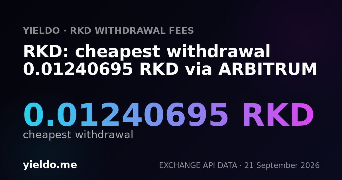 RKD: cheapest withdrawal 0.01240695 RKD via ARBITRUM