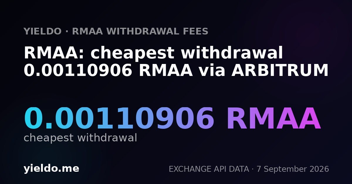 RMAA: cheapest withdrawal 0.00110906 RMAA via ARBITRUM