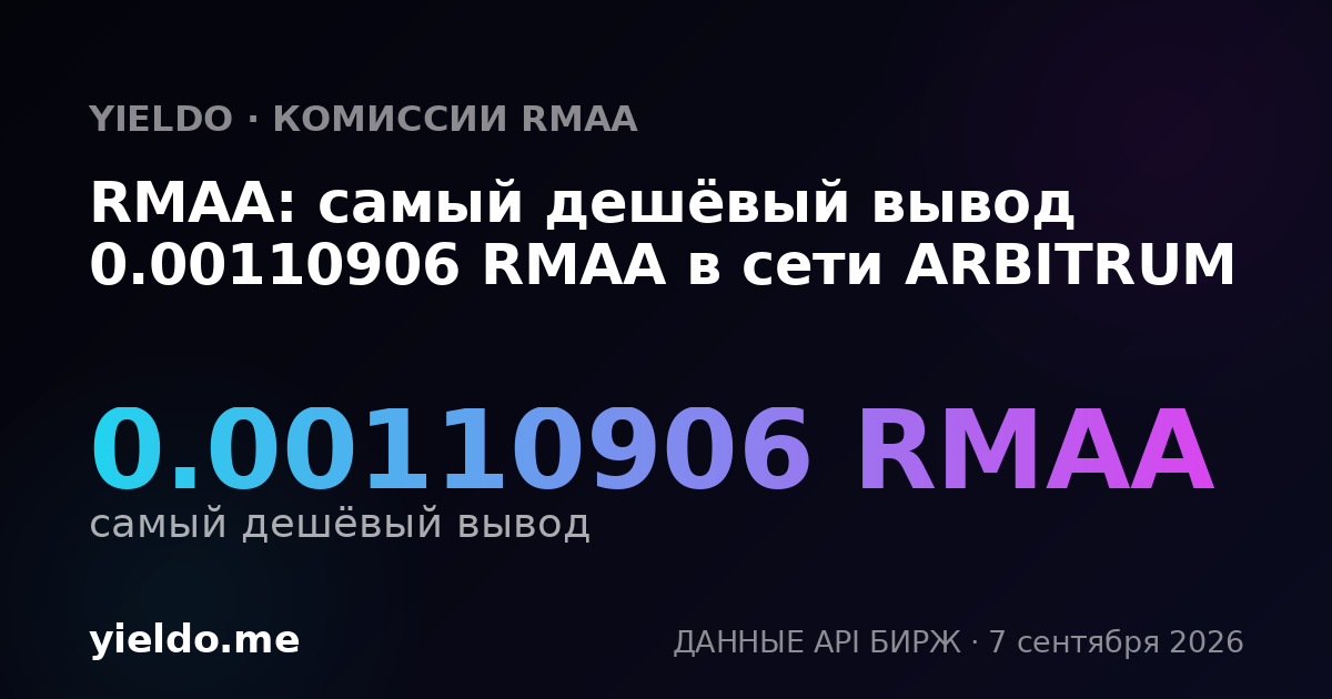 RMAA: самый дешёвый вывод 0.00110906 RMAA в сети ARBITRUM