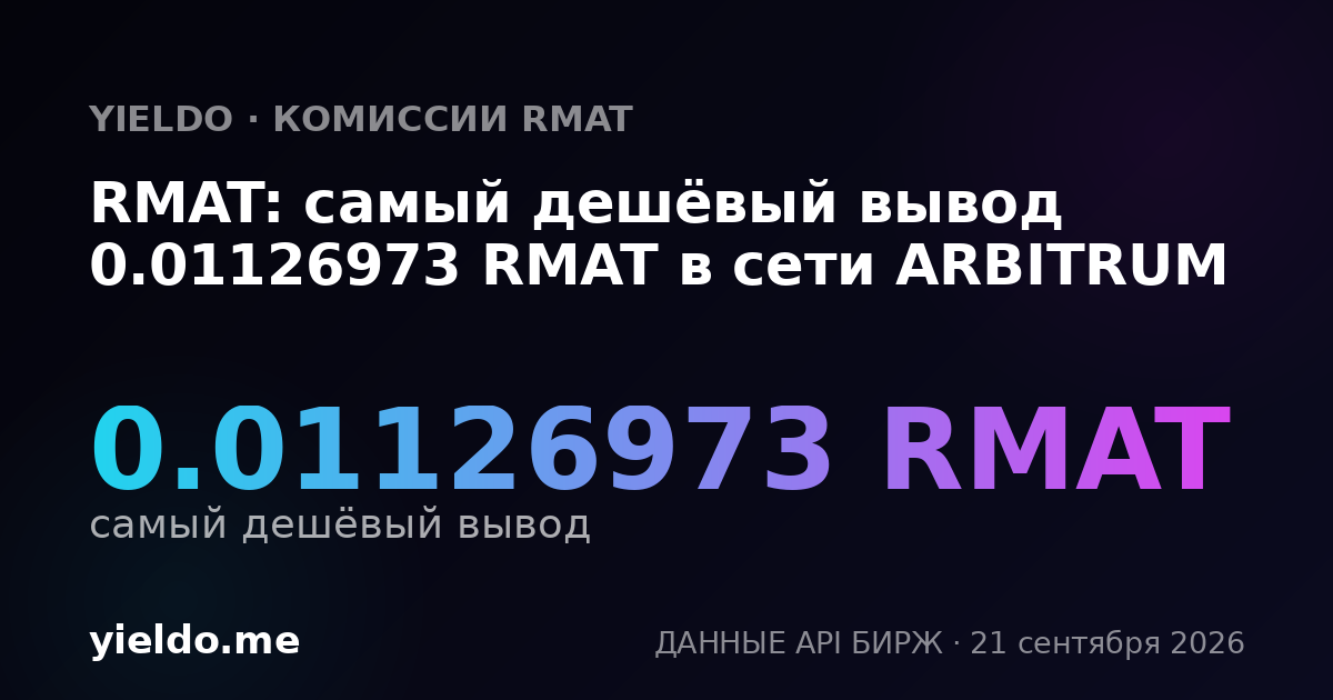 RMAT: самый дешёвый вывод 0.01126973 RMAT в сети ARBITRUM