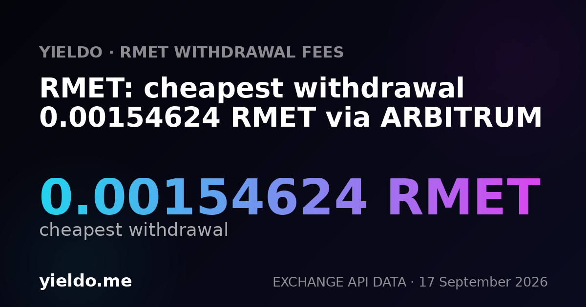 RMET: cheapest withdrawal 0.00154624 RMET via ARBITRUM