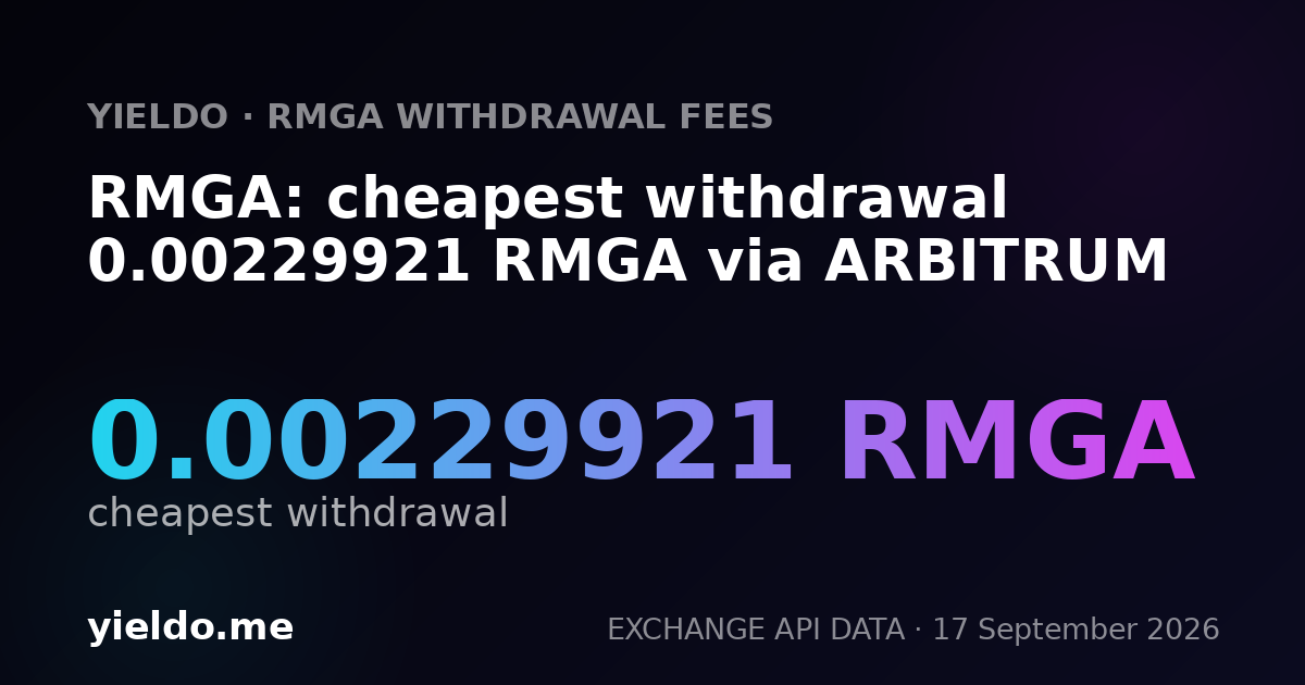 RMGA: cheapest withdrawal 0.00234816 RMGA via ARBITRUM