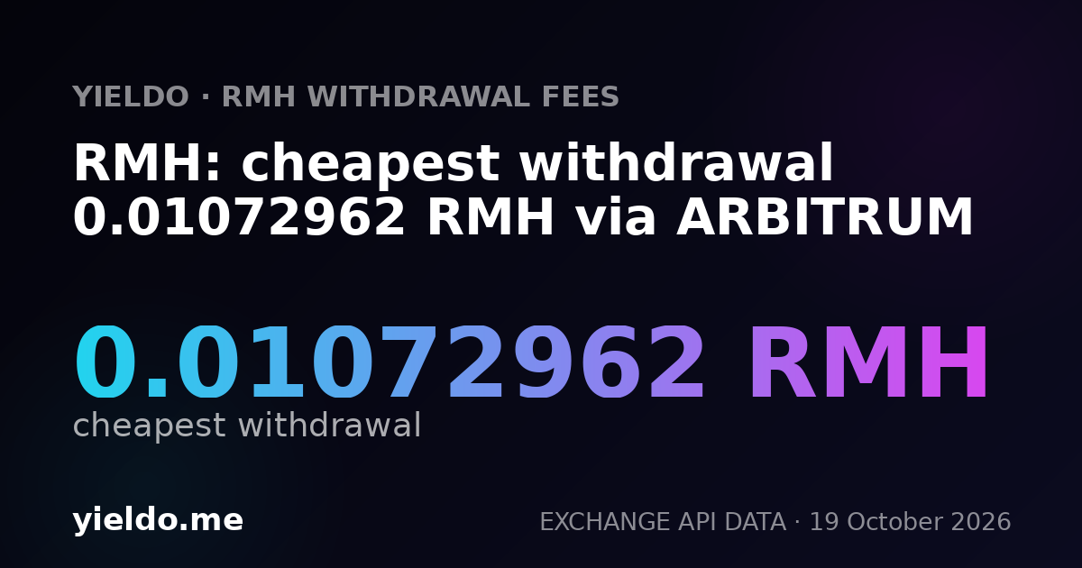RMH: cheapest withdrawal 0.01072962 RMH via ARBITRUM
