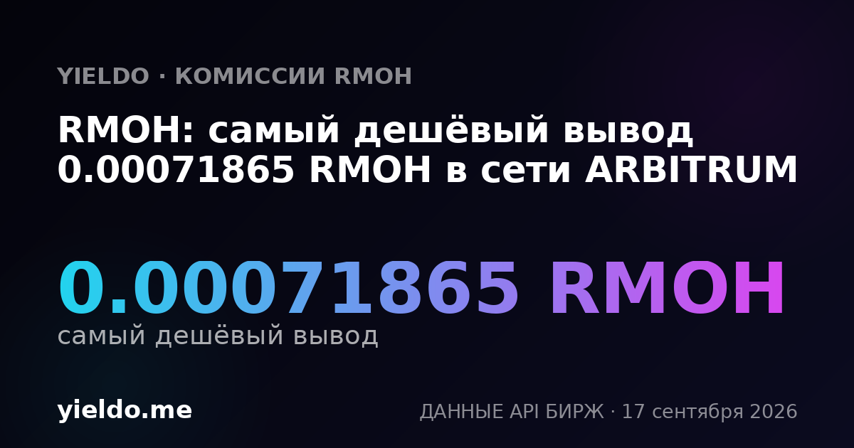 RMOH: самый дешёвый вывод 0.00073086 RMOH в сети ARBITRUM