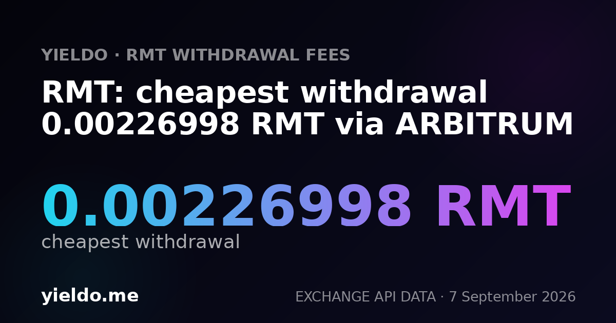 RMT: cheapest withdrawal 0.00226998 RMT via ARBITRUM