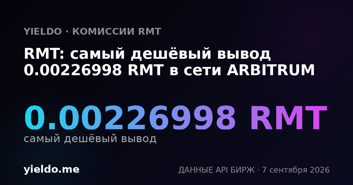 RMT: самый дешёвый вывод 0.00226998 RMT в сети ARBITRUM