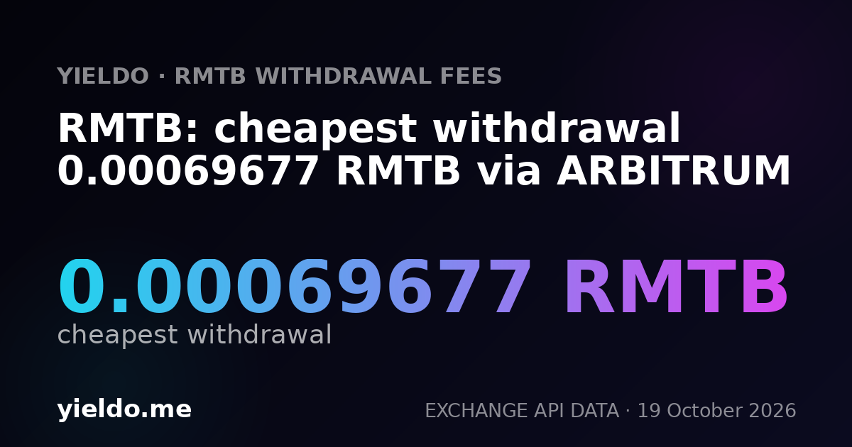 RMTB: cheapest withdrawal 0.00069677 RMTB via ARBITRUM