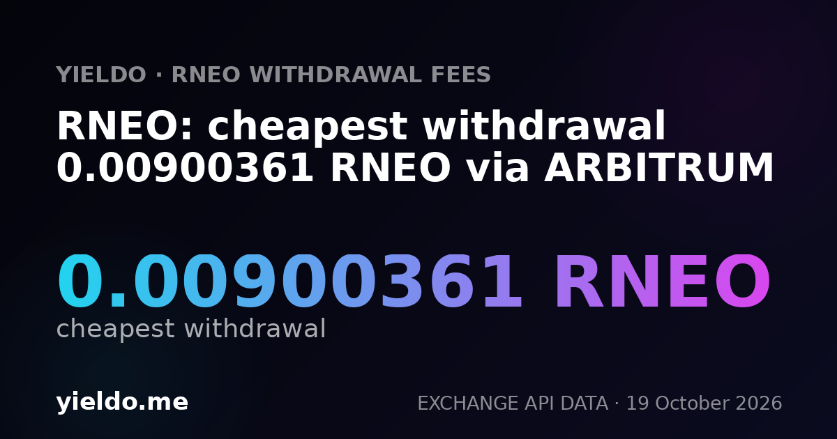 RNEO: cheapest withdrawal 0.00900361 RNEO via ARBITRUM