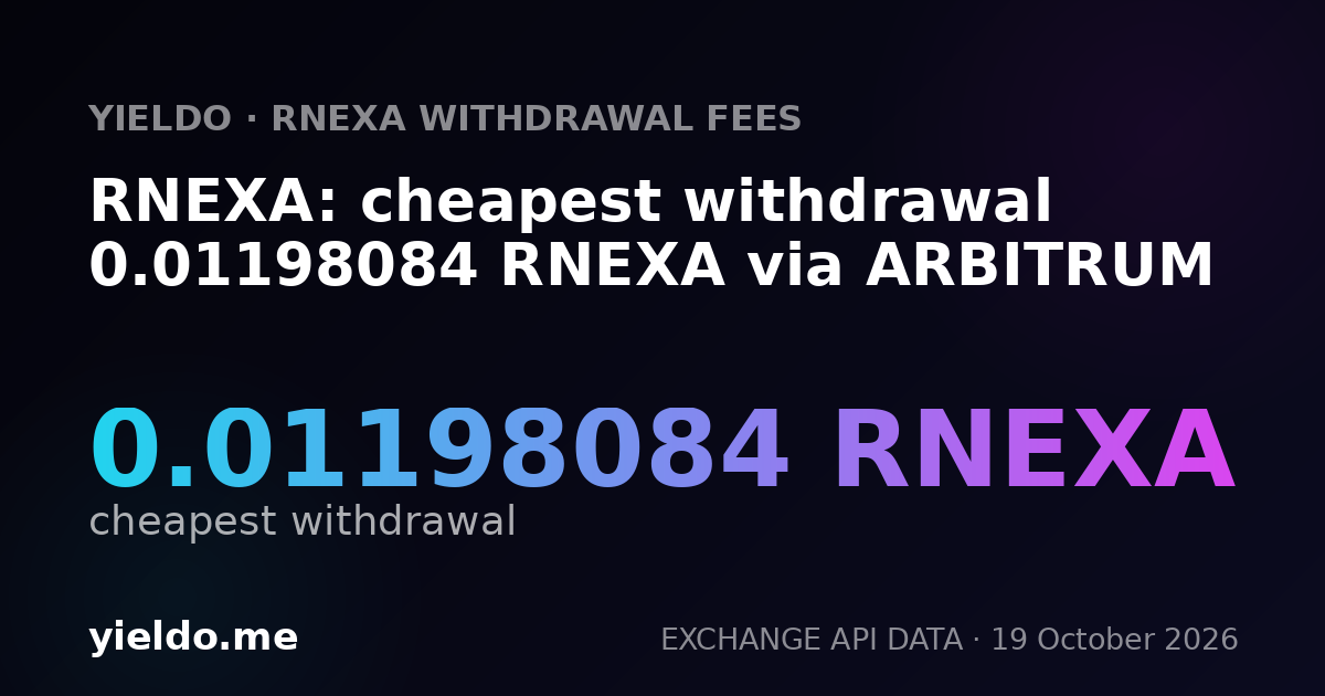 RNEXA: cheapest withdrawal 0.01198084 RNEXA via ARBITRUM