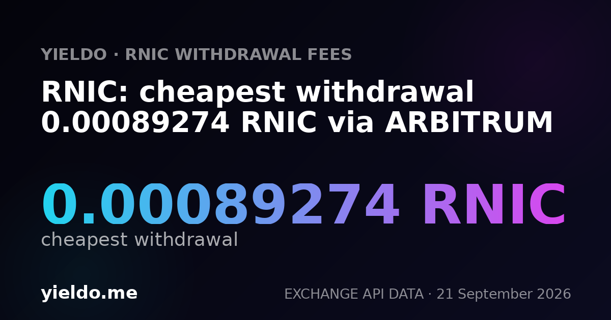 RNIC: cheapest withdrawal 0.00089274 RNIC via ARBITRUM