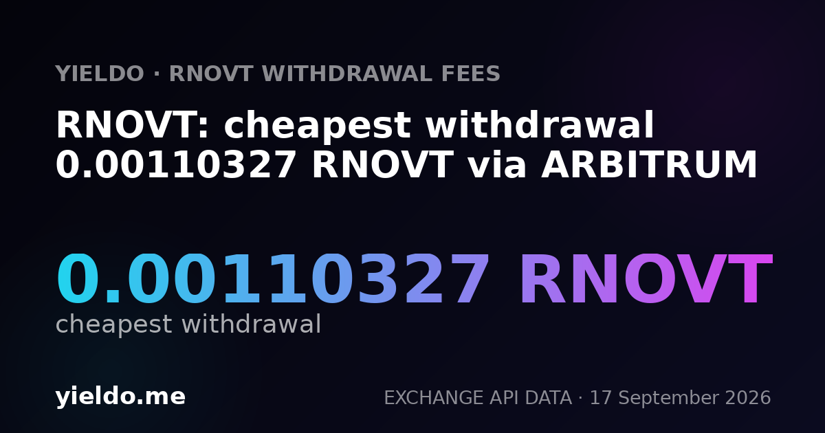 RNOVT: cheapest withdrawal 0.00111367 RNOVT via ARBITRUM