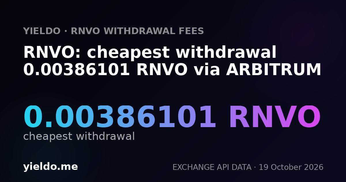 RNVO: cheapest withdrawal 0.00387297 RNVO via ARBITRUM