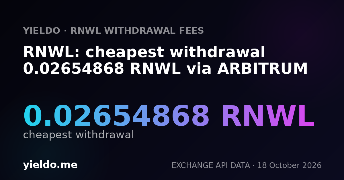 RNWL: cheapest withdrawal 0.02654868 RNWL via ARBITRUM