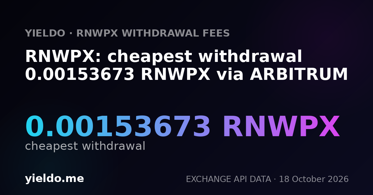 RNWPX: cheapest withdrawal 0.00153673 RNWPX via ARBITRUM