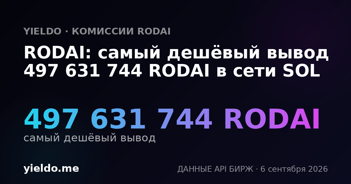 RODAI: самый дешёвый вывод 497 631 744 RODAI в сети SOL