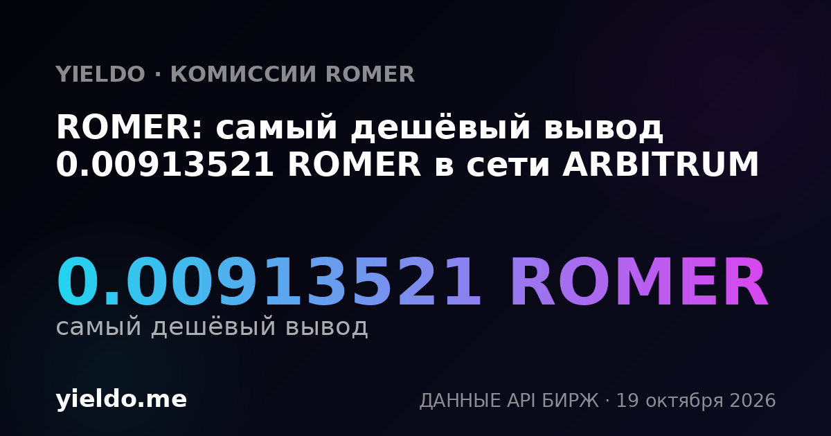 ROMER: самый дешёвый вывод 0.00913521 ROMER в сети ARBITRUM