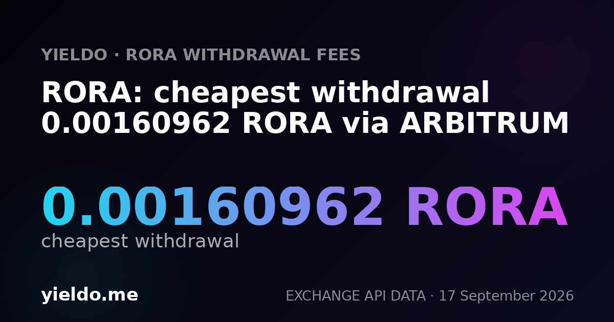 RORA: cheapest withdrawal 0.00160962 RORA via ARBITRUM