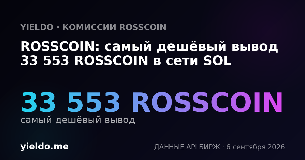 ROSSCOIN: самый дешёвый вывод 33 553 ROSSCOIN в сети SOL