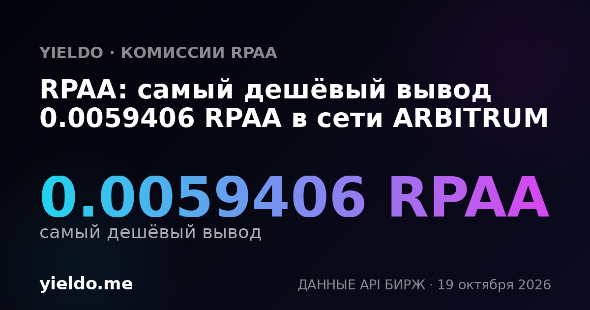 RPAA: самый дешёвый вывод 0.0059406 RPAA в сети ARBITRUM