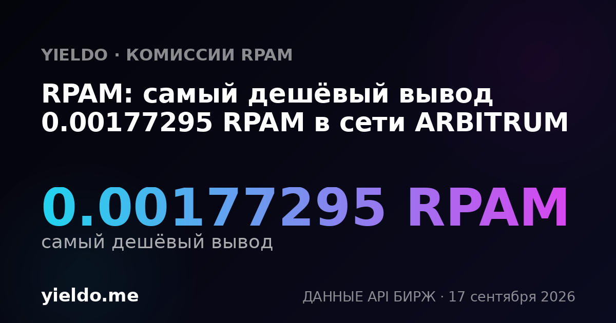 RPAM: самый дешёвый вывод 0.00178338 RPAM в сети ARBITRUM