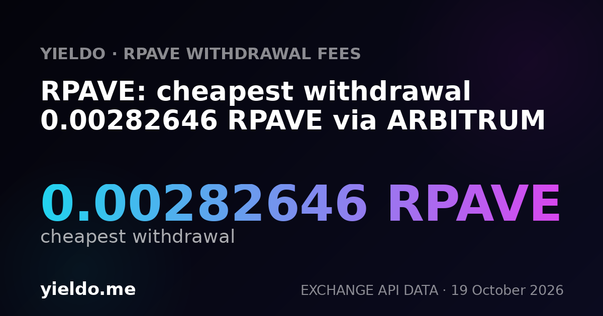 RPAVE: cheapest withdrawal 0.00282646 RPAVE via ARBITRUM