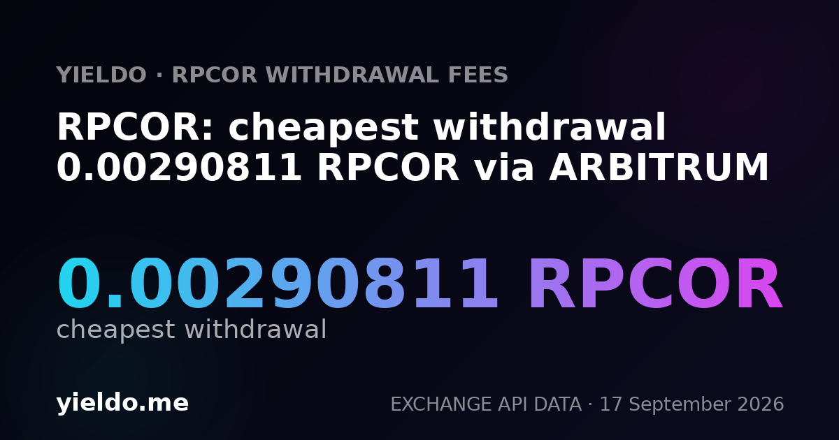 RPCOR: cheapest withdrawal 0.00288629 RPCOR via ARBITRUM