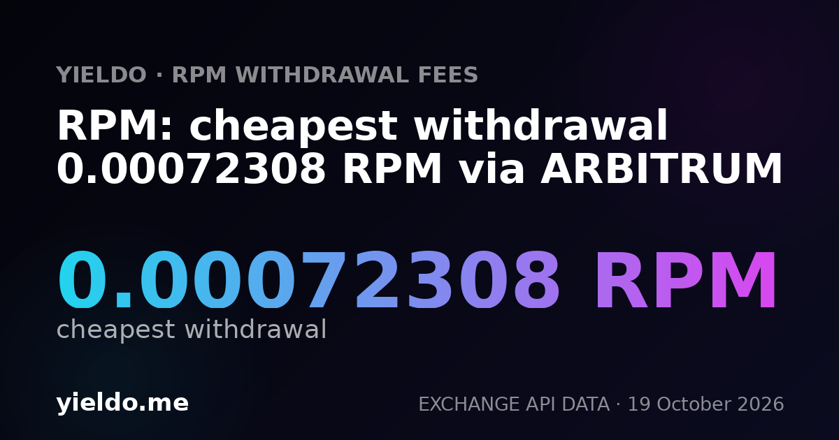 RPM: cheapest withdrawal 0.00072308 RPM via ARBITRUM