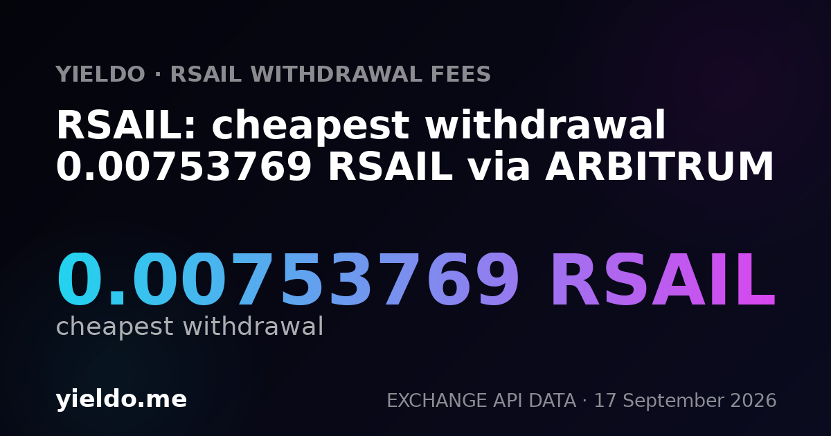 RSAIL: cheapest withdrawal 0.00753769 RSAIL via ARBITRUM