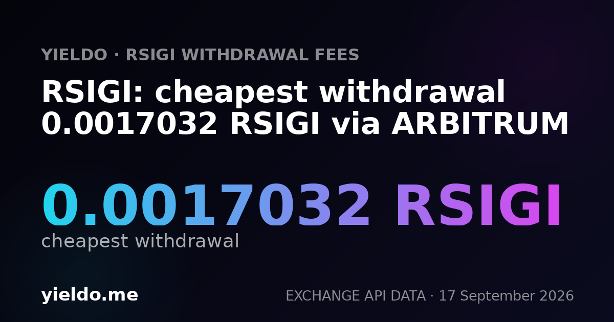 RSIGI: cheapest withdrawal 0.00169435 RSIGI via ARBITRUM