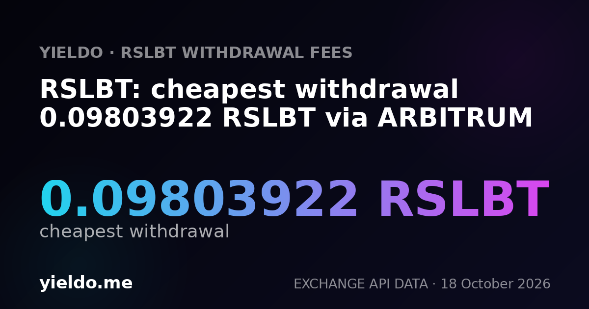 RSLBT: cheapest withdrawal 0.09803922 RSLBT via ARBITRUM