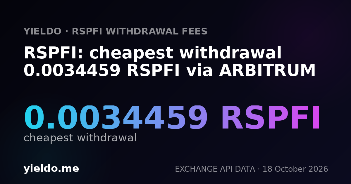 RSPFI: cheapest withdrawal 0.0034459 RSPFI via ARBITRUM